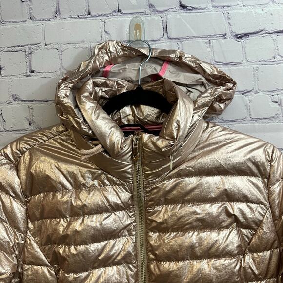 Kate Spade Rose Gold Puffer Coat Down Filled Packable Hood Women's Large - Picture 4 of 9